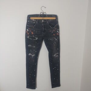 Purple Brand Jeans Mens 32 P001 Gray Skinny Paint Splatter Distressed